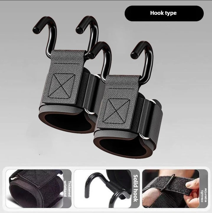 1Pairweight Lifting Hook Grips with Wrist Wraps Hand-Bar Wrist Strap Gym Fitness Hook Weight Strap Pull-Ups Power Lifting Gloves