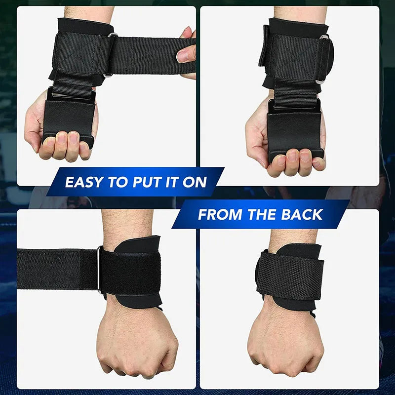 1Pairweight Lifting Hook Grips with Wrist Wraps Hand-Bar Wrist Strap Gym Fitness Hook Weight Strap Pull-Ups Power Lifting Gloves