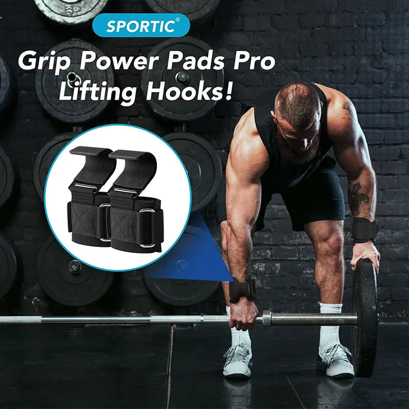 1Pairweight Lifting Hook Grips with Wrist Wraps Hand-Bar Wrist Strap Gym Fitness Hook Weight Strap Pull-Ups Power Lifting Gloves