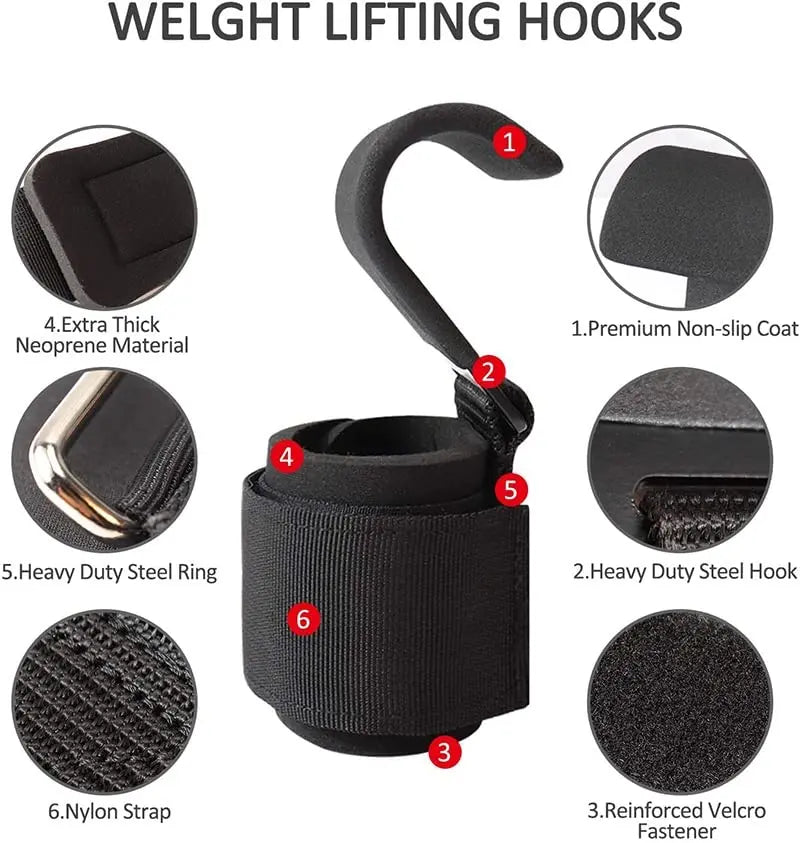 1Pairweight Lifting Hook Grips with Wrist Wraps Hand-Bar Wrist Strap Gym Fitness Hook Weight Strap Pull-Ups Power Lifting Gloves