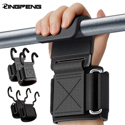 1Pairweight Lifting Hook Grips with Wrist Wraps Hand-Bar Wrist Strap Gym Fitness Hook Weight Strap Pull-Ups Power Lifting Gloves