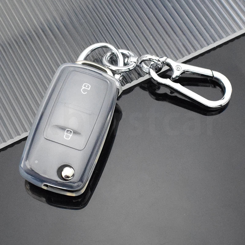 Transparent TPU Car Key Case Cover for VW Volkswagen Golf Polo Passat Jetta Beetle Bora for Skoda Octavia A5 Seat Leon Ibiza